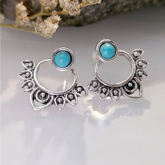 Simple Earring Jackets with fake turquoise stones - Picture 3 of 9